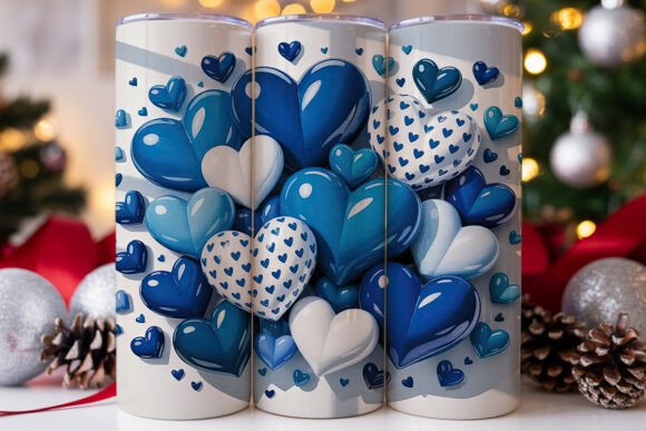 Blue And White 3D Heart Tumbler