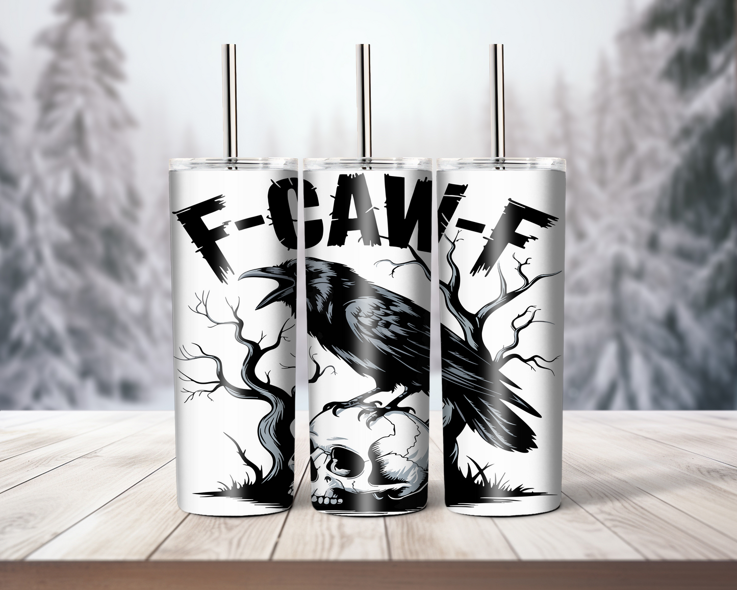 F-CAW-F Black And White Crow On Skull 20oz Tumbler