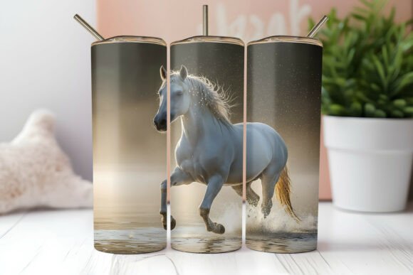 Fantasy Galloping White Horse Beach Tumbler