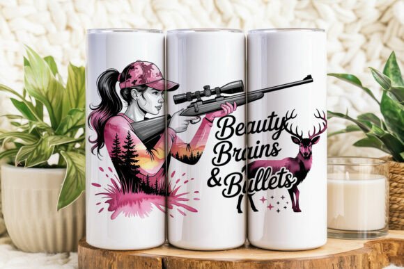 Beauty, Brains & Bullets Women’s Girls Hunting Tumbler 20oz 30oz Fast Shipping