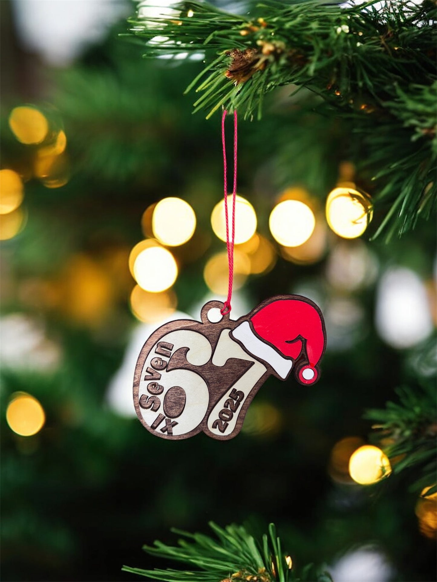 "67" "Six Seven" 2025 Personalized Ornament Wood Design for Teachers Parents Students- Stained & Hand Painted - Perfect Gift for Gen Alpha - Funny & Trendy