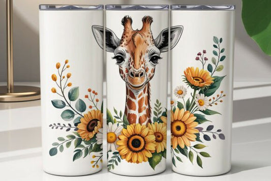 Baby Giraffe Sunflower Floral Tumbler