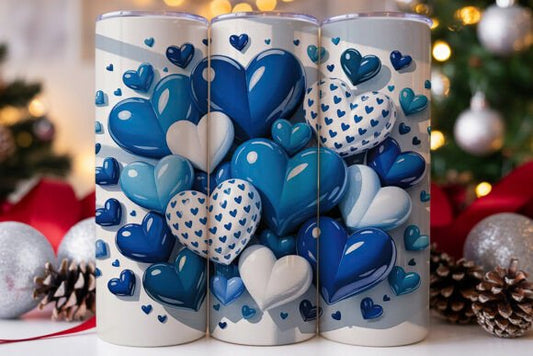 Blue And White 3D Heart Tumbler