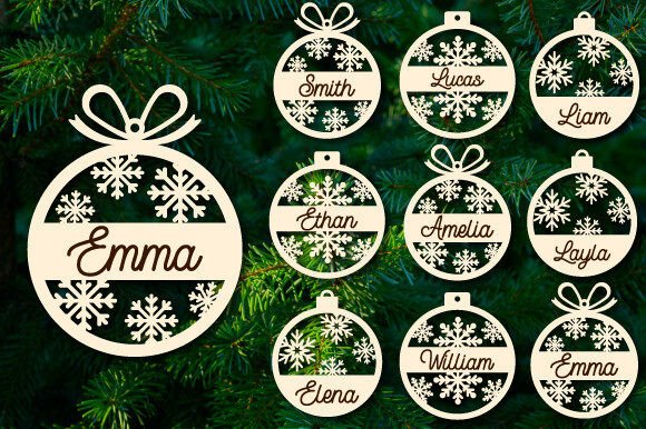Snowflake Christmas Tree Ornament With Custom Name - Laser Cut & Engraved