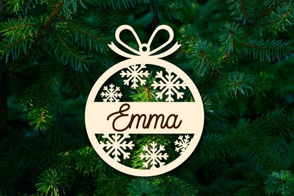 Snowflake Christmas Tree Ornament With Custom Name - Laser Cut & Engraved