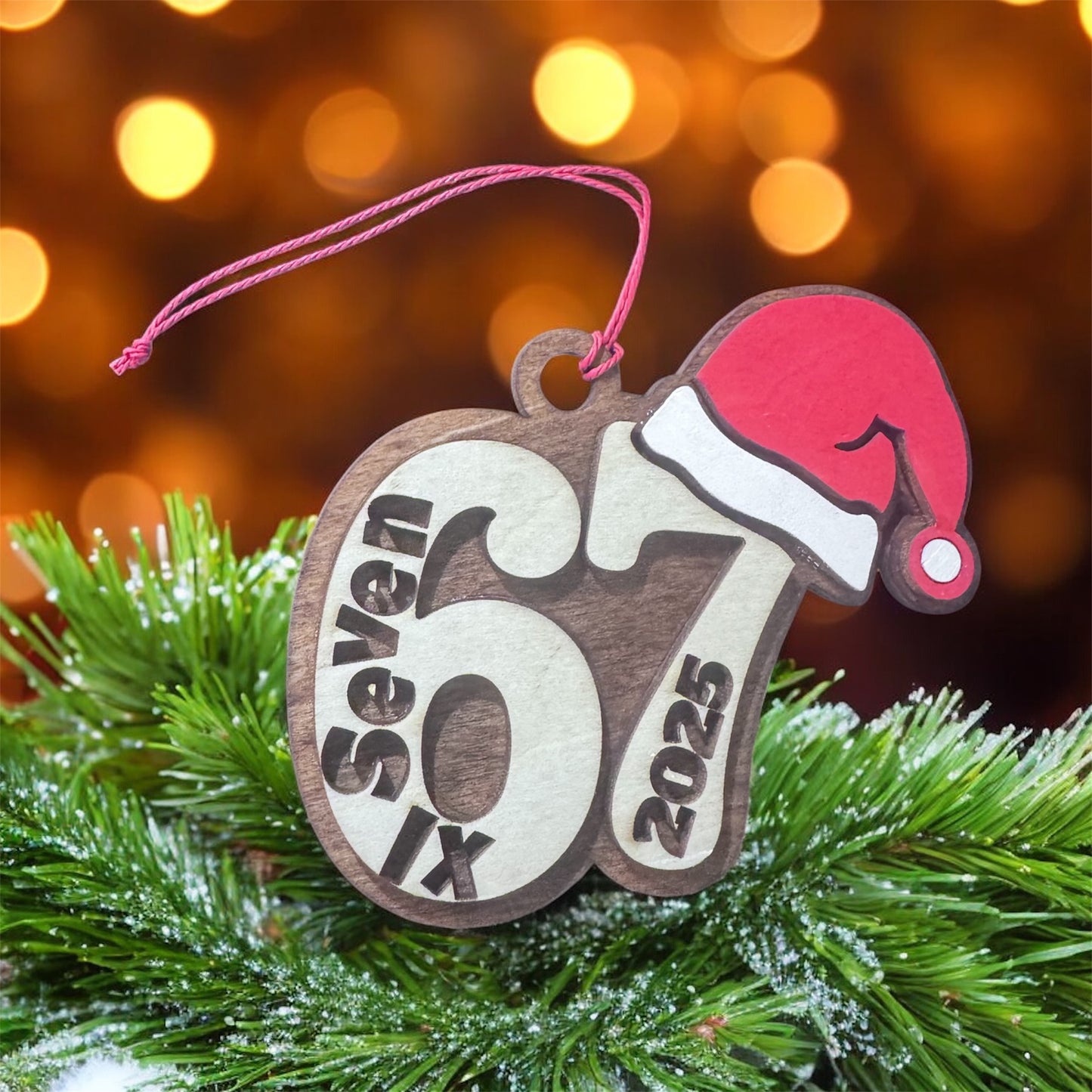 "67" "Six Seven" 2025 Personalized Ornament Wood Design for Teachers Parents Students- Stained & Hand Painted - Perfect Gift for Gen Alpha - Funny & Trendy