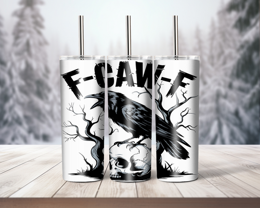 F-CAW-F Black And White Crow On Skull 20oz Tumbler
