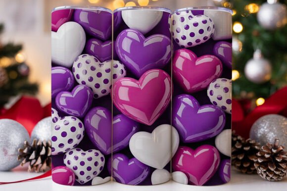Purple And White 3D Heart Tumbler