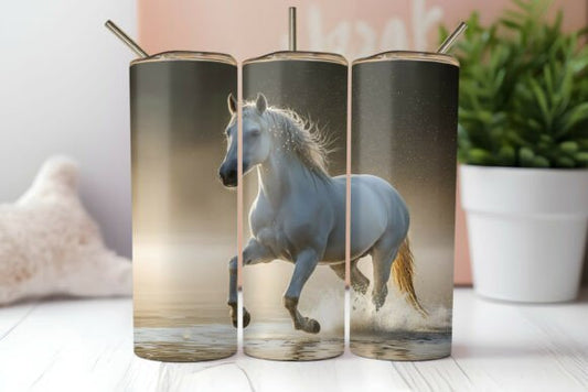 Fantasy Galloping White Horse Beach Tumbler